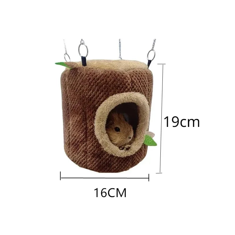 Tree Stump Shape Warm Hamster Hammock Winter Mole Tunnel Small Animal Hanging Bed Hamster Nest Pet Cage Household Supplies