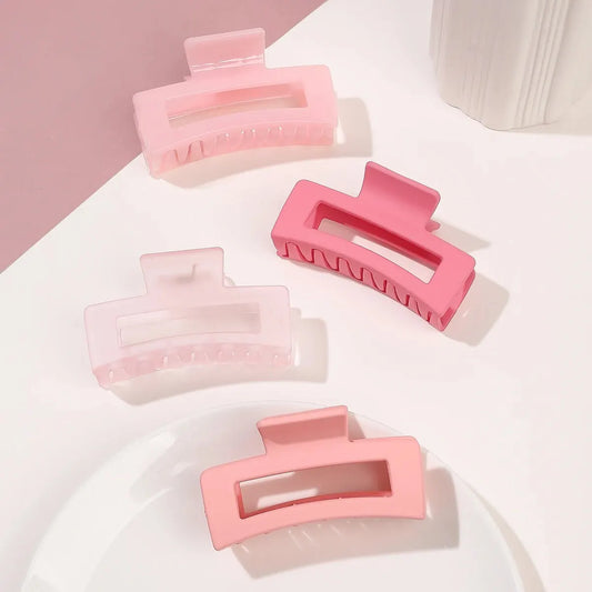 4 Pcs Pink Large Hair Claw Clips 3.4" Non-slip Big Square Matte for Women Girls, Strong Hold Banana Clips for Thick Thin Hair