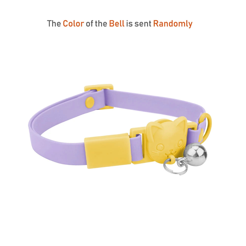 Pet Cat Collar Necklace With Small Bell PVC Waterproof Adjustable Kitten Collar Candy Color