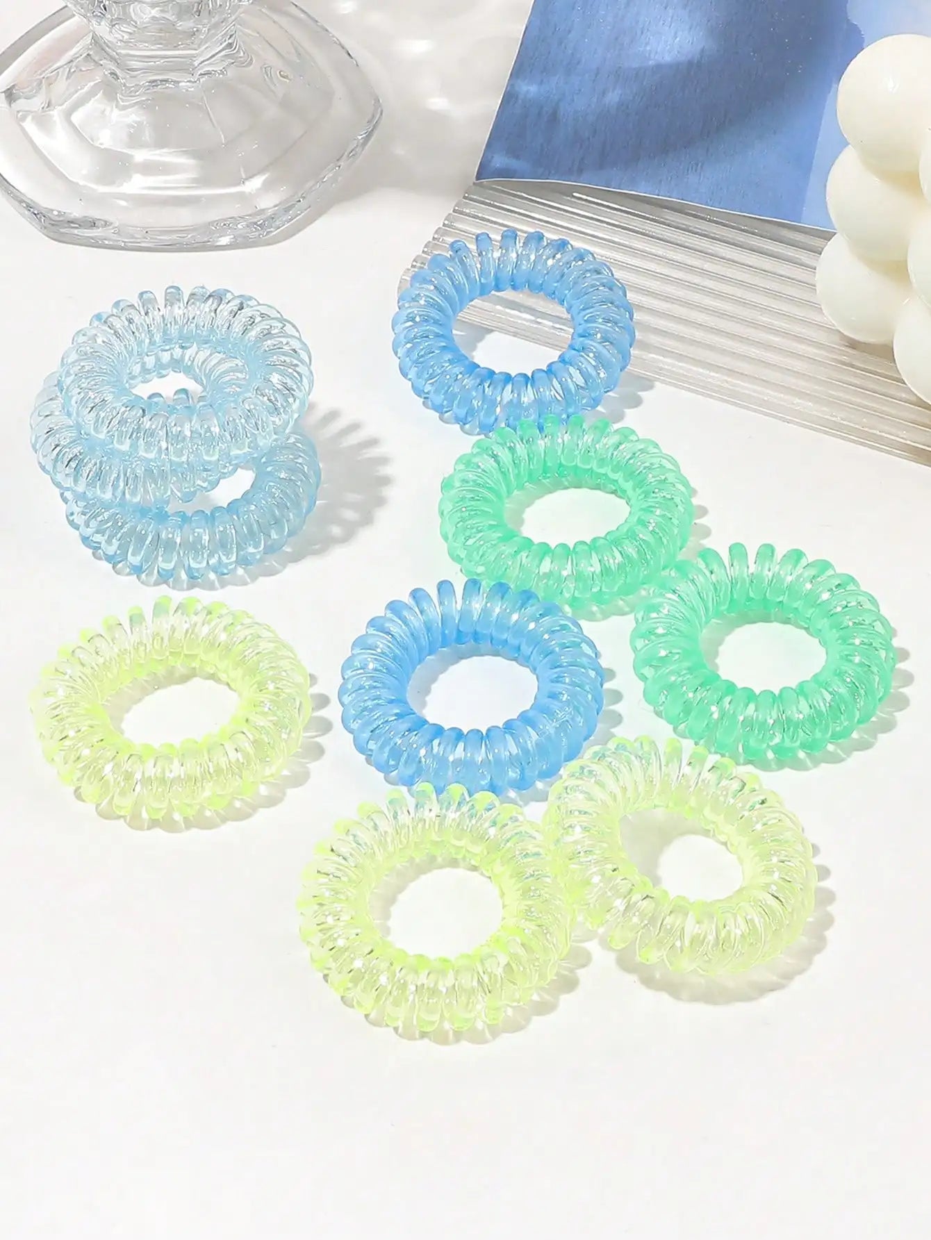 10 Pcs Multicoloured No Crease Spiral Hair Ties for Women Thick Hair, Ponytail Hair Ties Hair Coils & Phone Cord Hair Ties