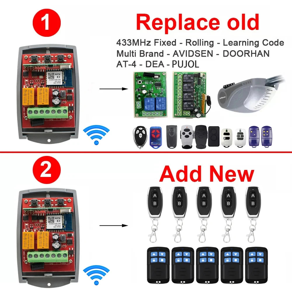 2 Channel WiFi Tuya Smart Garage Gate Opener Remote Control Receiver with 433MHz Transmitter