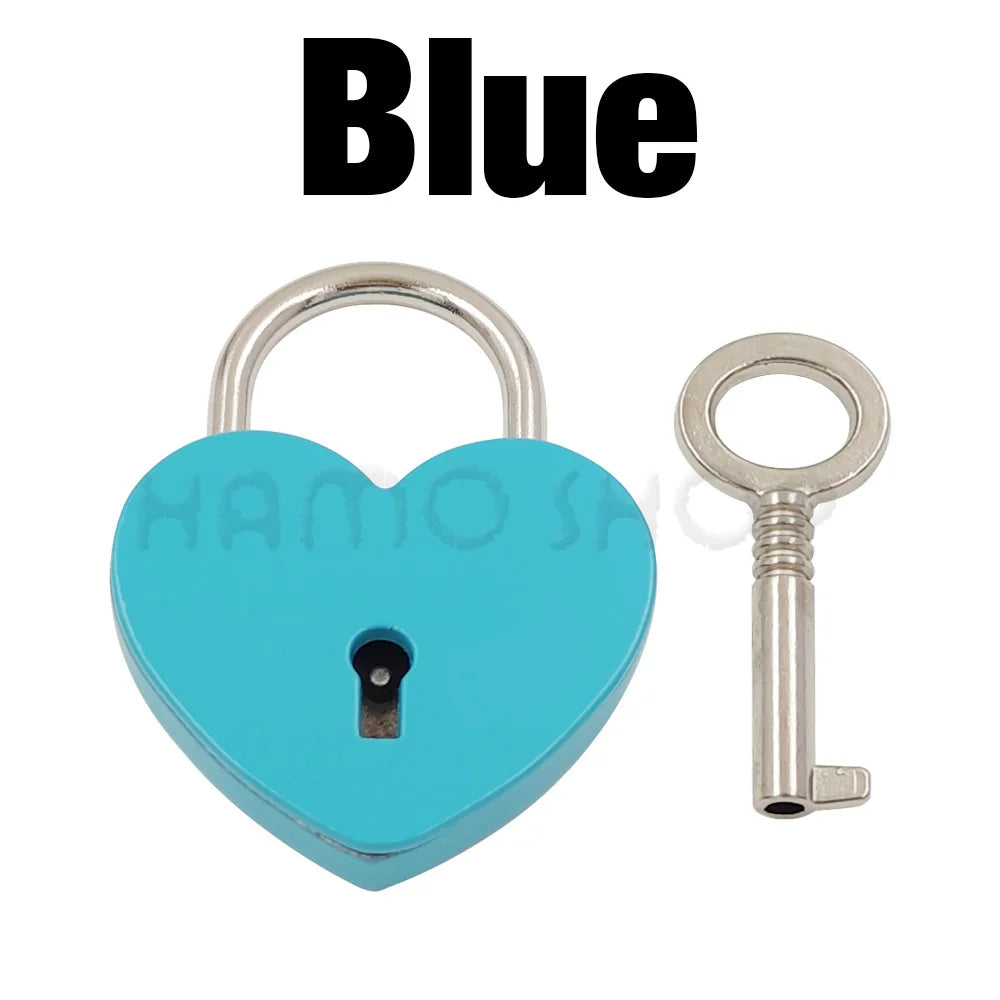 1pcs Metal Heart Shape Vintage Mini Archaize Padlock Bag Suitcase Luggage Box Key Lock With Key Hardware Strap Accessories