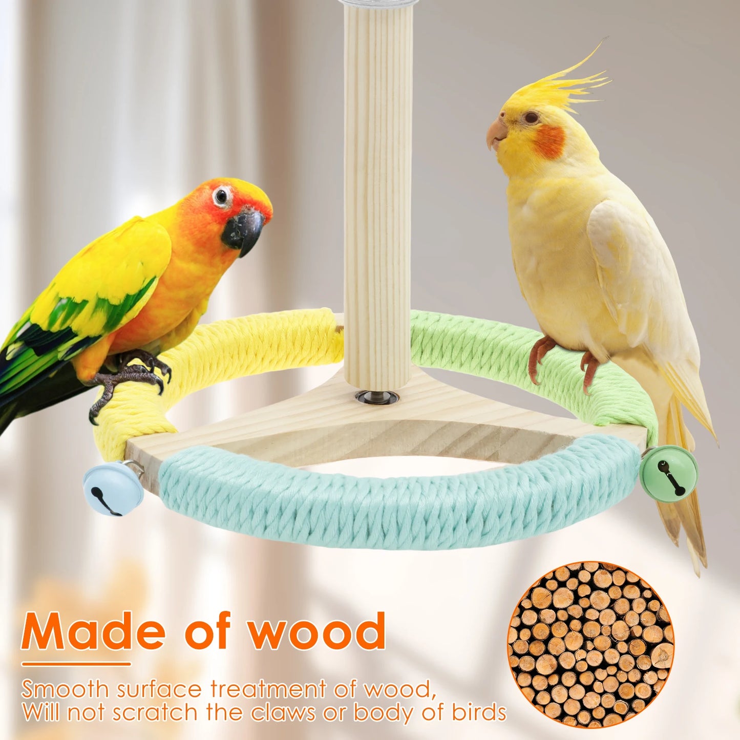 Parrot Perch Wood Stand Rotary Tabletop Training Bird Toy Versatile Interactive Bird Cage Accessories Home Bird Raising Supplies