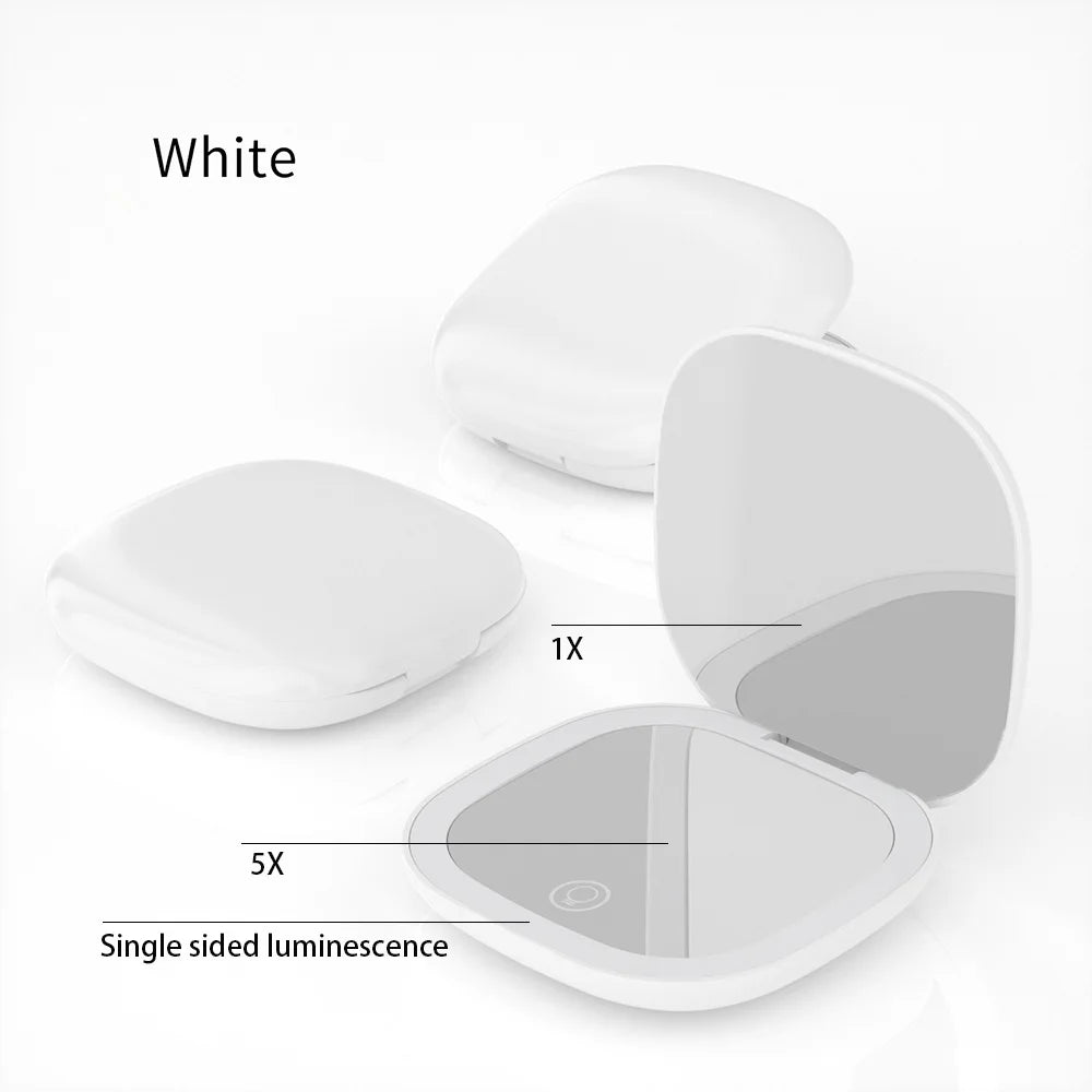 Mini Compact Foldable LED Makeup Mirror with 5x and 10x Magnification Rechargeable and Travel Friendly