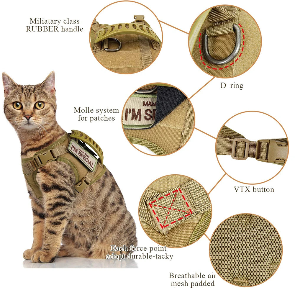 Tactical Cat Harness Leash with 2 Patches Small Dog Puppy Vest Straps with Handle Working Training Adjustable Pet Accessories