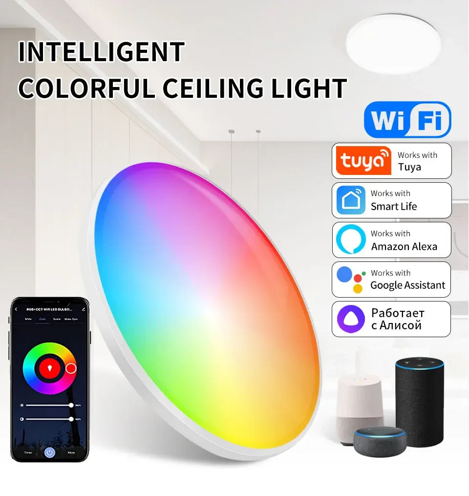 Tuya Smart WiFi BLE LED Ceiling Light 24W RGBCW Lamp