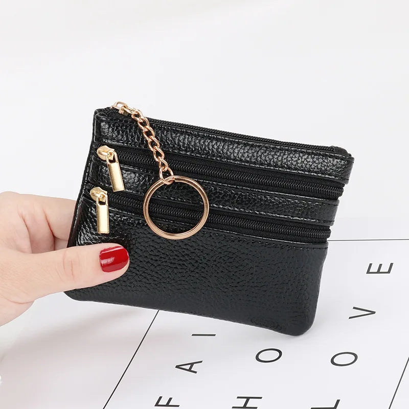 Zero Wallet Women's Short PU Leather Small Wallet Multifunctional Card Bag Soft Leather Key Bag Zipper Bag