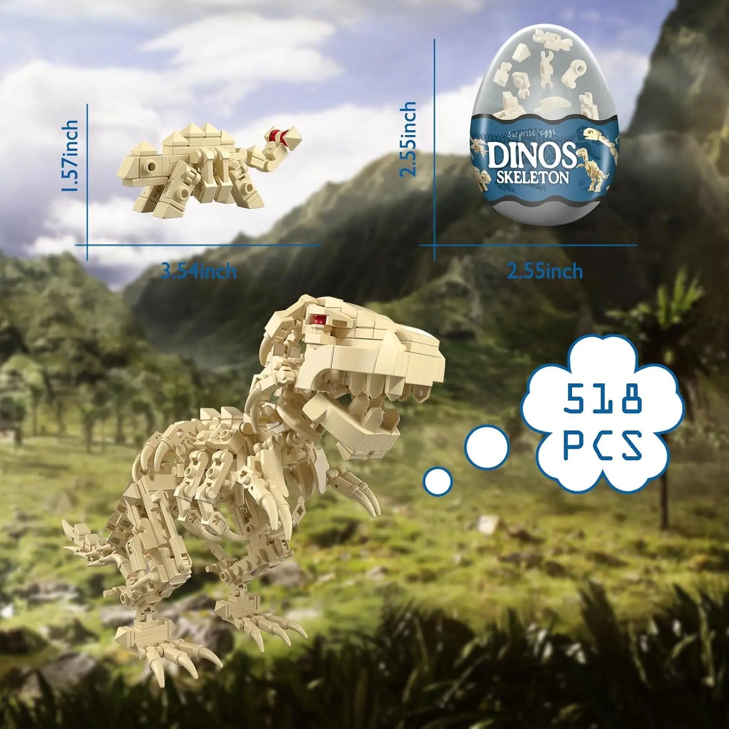 12 in 1 Dinosaur Skeleton Building Set for Kids - Mini Dinosaur Building Blocks Perfect for Easter Basket Stuffers and Birthday Gifts