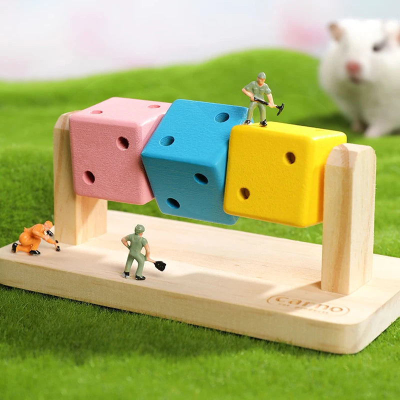 1pc Funny Colorful Wooden Rubik's Cube-shaped Interactive Chewing Toy for Small Pet Birds Parrots Hamsters Boredom Relief Toys