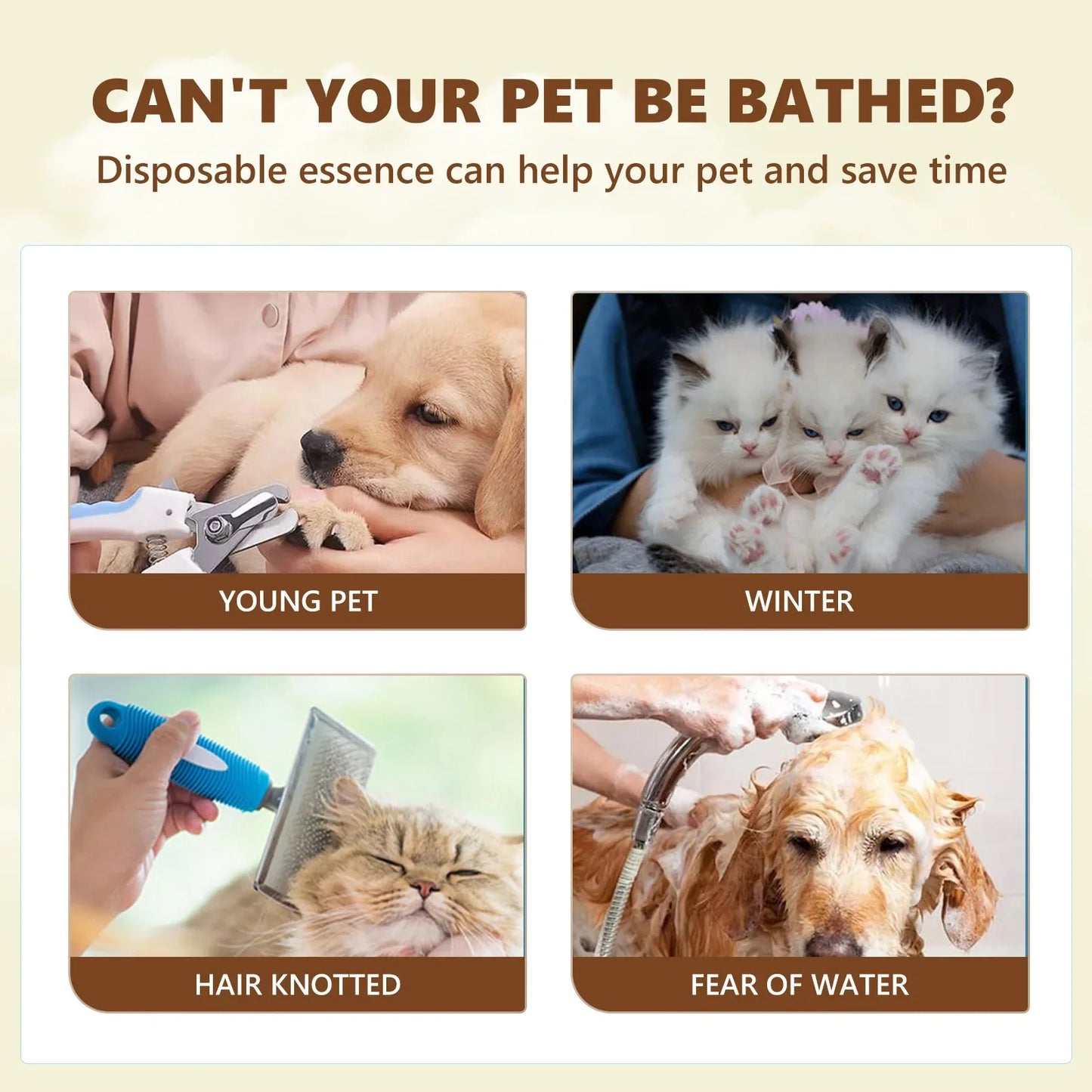 Pet Wash-free Essence Set for Cats and Dogs To Soften Hair, Clean, Decontaminate and Deodorize Dry Cleaning Care