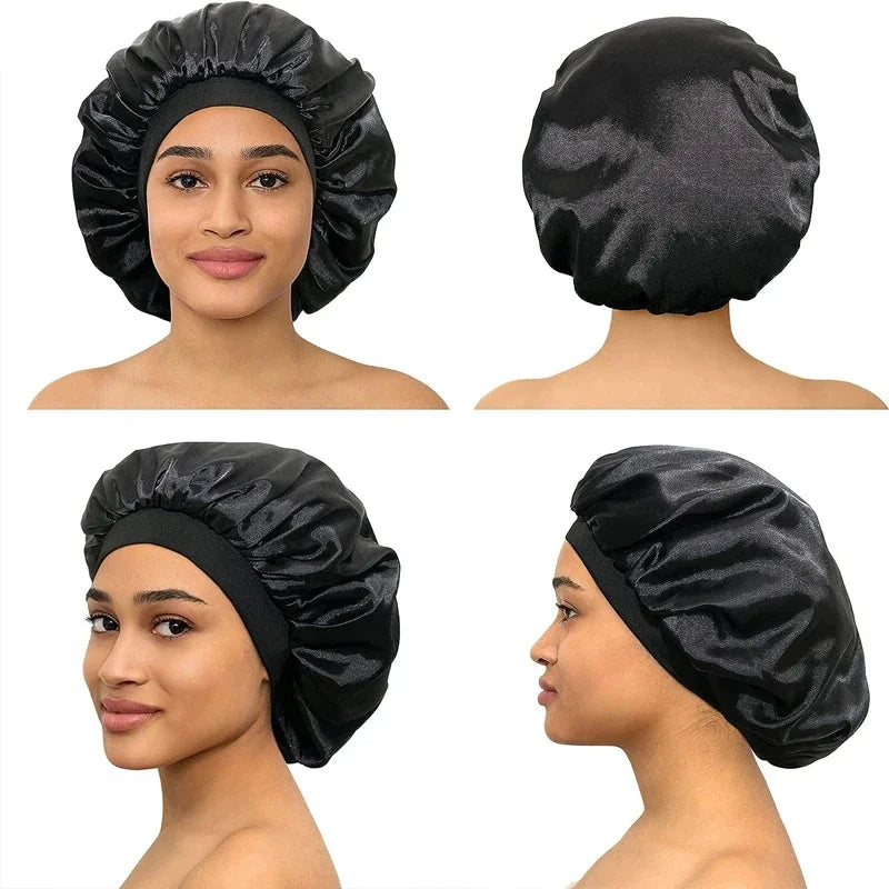 1 Large Satin Headband, Silk Headband for Sleeping, Sleeping Hat with Elasticized Soft Strap, Women's Hair Care Shower Cap