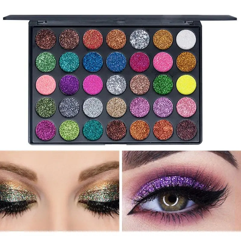 35 Color Diamond Sequin Eyeshadow Palette with High Pigment Shimmer and Satin Finishes Long Lasting Waterproof Makeup
