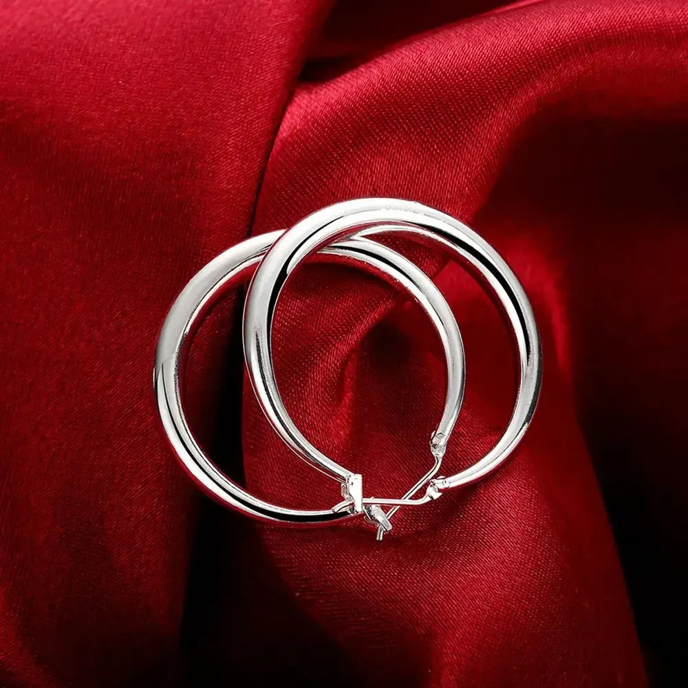 ALITREE 925 Sterling Silver 33mm Big Circle Hoop Earrings
