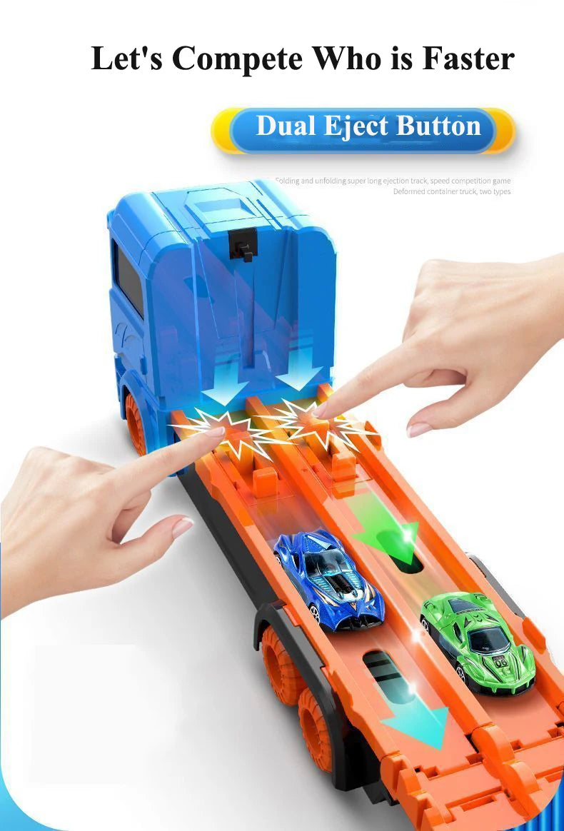 Large Car Transporter Truck with Folding Track and Racing Vehicles for Kids - Competitive Games and Storage Alloy Car Toy - Perfect Gift for Boys