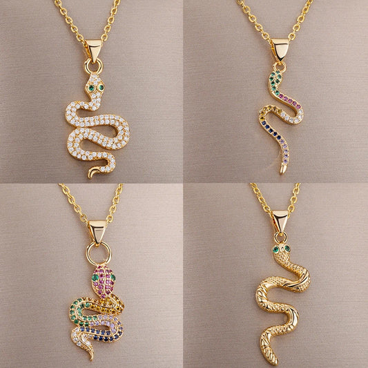 Goth Colored Zircon Snake Necklaces for Women Vintage Punk Snake Pendant Choker Chain Necklace Stainless Steel Wedding Jewelry