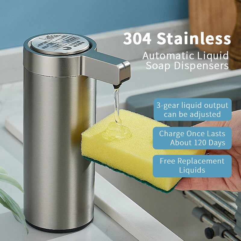 Automatic Sensor Soap Dispenser for Kitchen and Bathroom 304 Stainless Steel Smart Electric Hand Sanitizer and Body Wash Machine