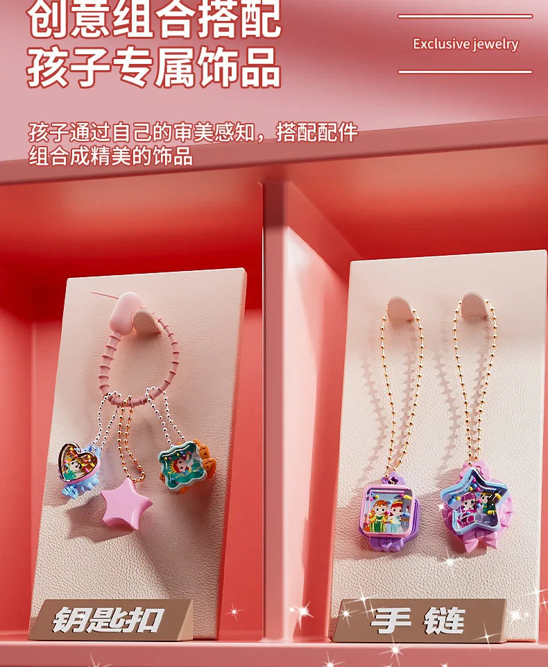 DIY Jewelry Maker Crafting Set for Kids with Cartoon Rabbit Box, Bracelet and Keychain Creation Kit, Creative Gift for Girls