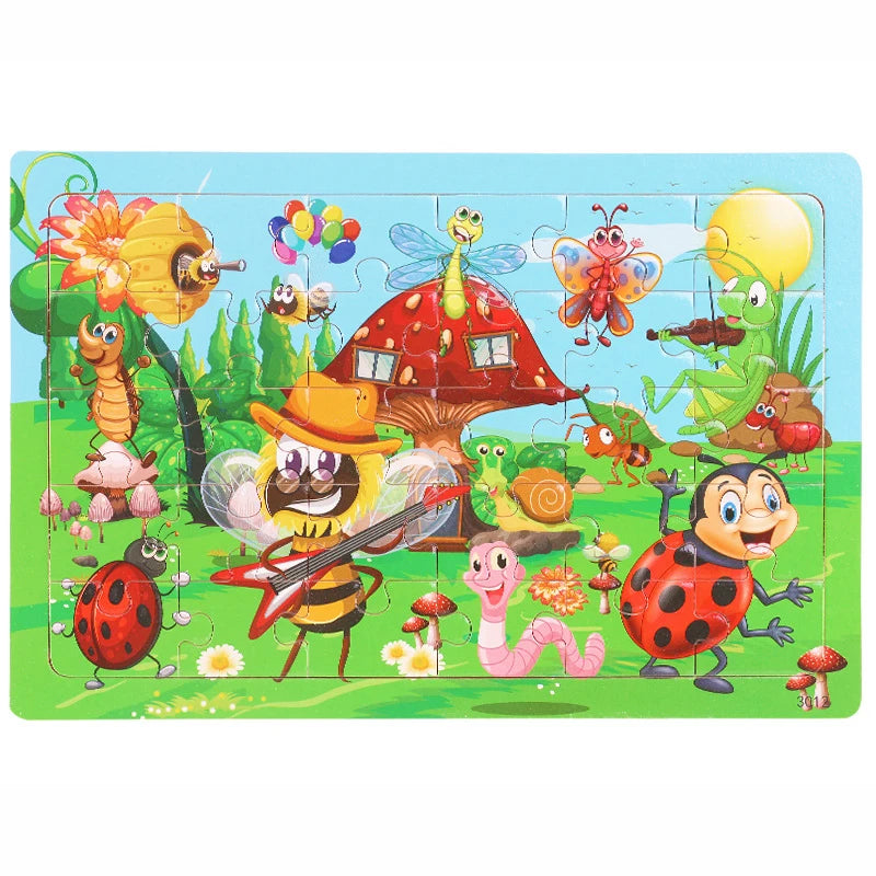 30 Pieces Wooden Jigsaw Puzzle for Kids Animal Vehicle Educational Toys