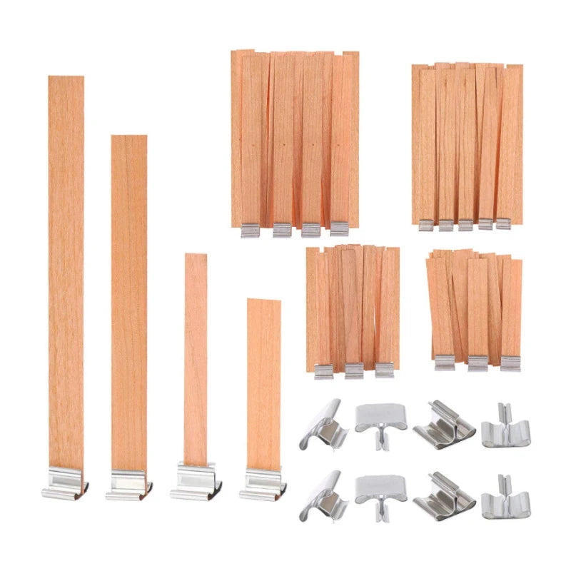 30/50pcs Wooden Candle Wick Set With Clip Base For DIY Candles