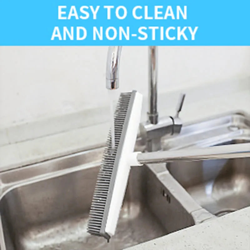 Rubber Broom with Long Handle for Pet Hair Removal Non Scratch Floor Brush for Carpet and Hard Surface Cleaning