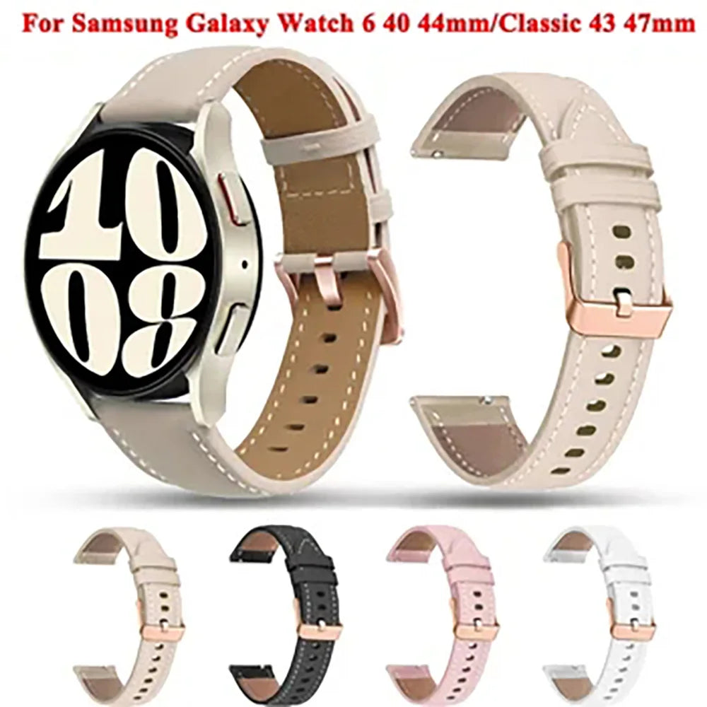 PU Leather Strap For Samsung Watch 6/4/5 40 44mm Pro 45mm Bracelet 20mm Band For Galaxy Watch4 6 Classic/Active2/3 42 43 47 46mm