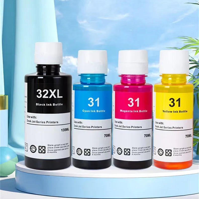 4 Pack Ink Bottles Compatible With 31 32XL Refill Dye Ink For HP Printers 7301 6001 7602 5101 7001 551 651 455 457 450