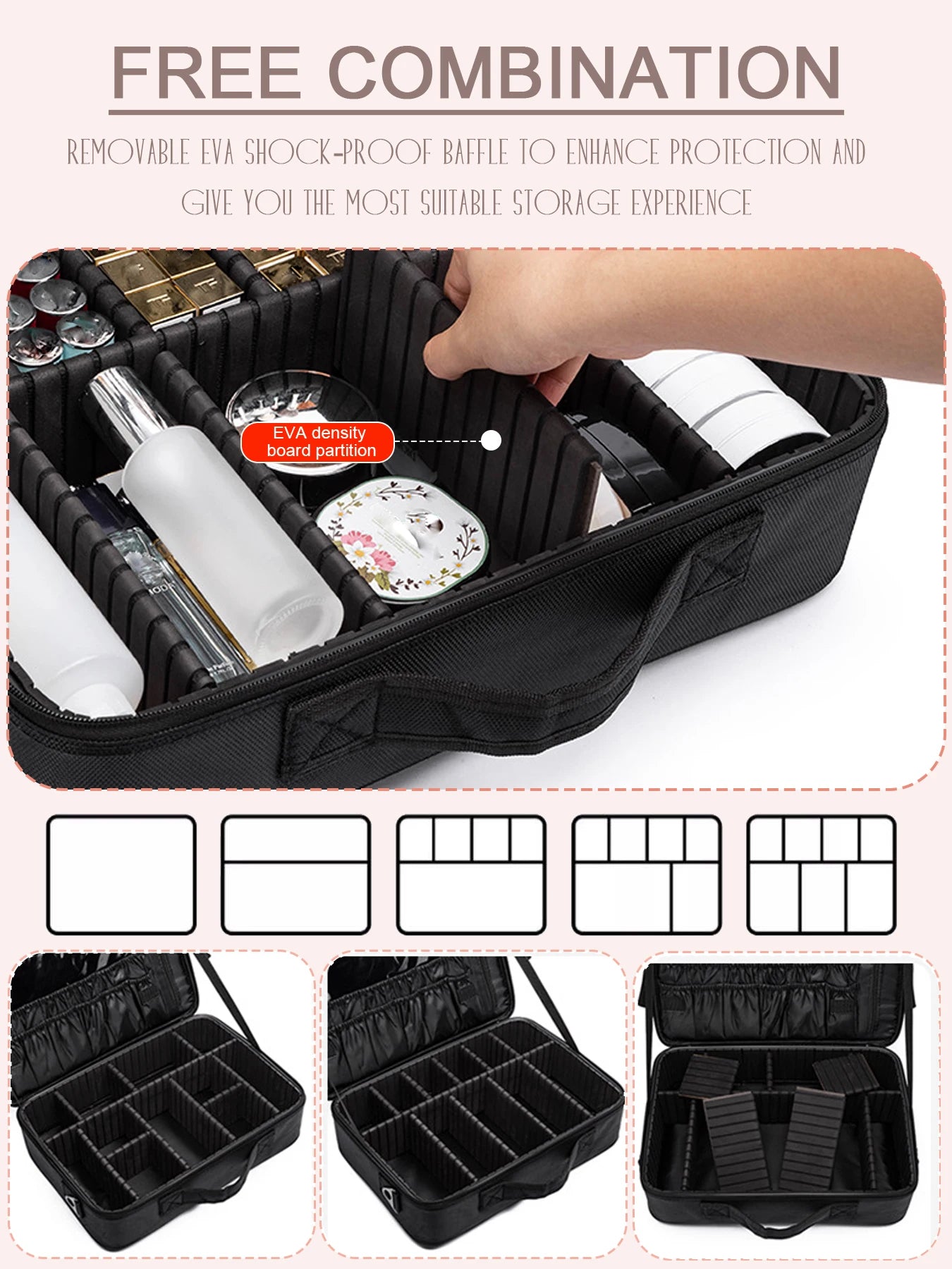 Three Layer Waterproof Oxford Cloth Cosmetic Case with Manicure Makeup Toolbox and Travel Underwear Storage