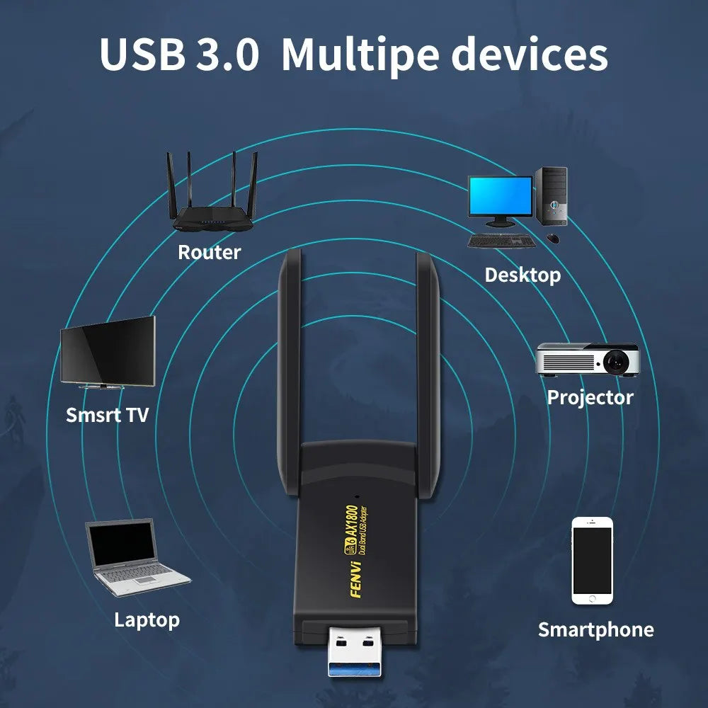 Adaptador USB WiFi 6 FENVI de 1800 Mbps, banda dual, 2,4 G/5 Ghz, receptor WiFi inalámbrico, USB 3.0, tarjeta de red para ordenador portátil con Windows 10/11