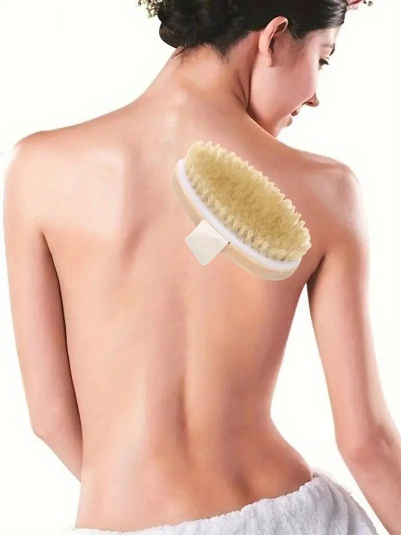 Natural Bristle Body SPA Brush for Wet and Dry Skin, Soft Bath Massager for Home Use