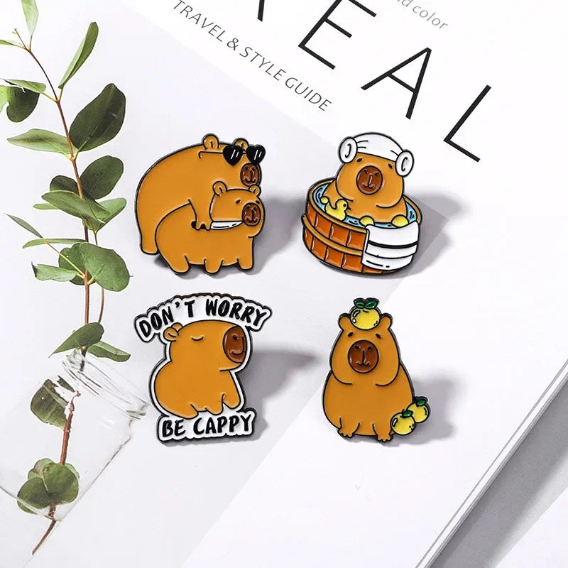 Elviragirl 1Pcs Cute Cartoon Capybara Enamel Brooch Pin