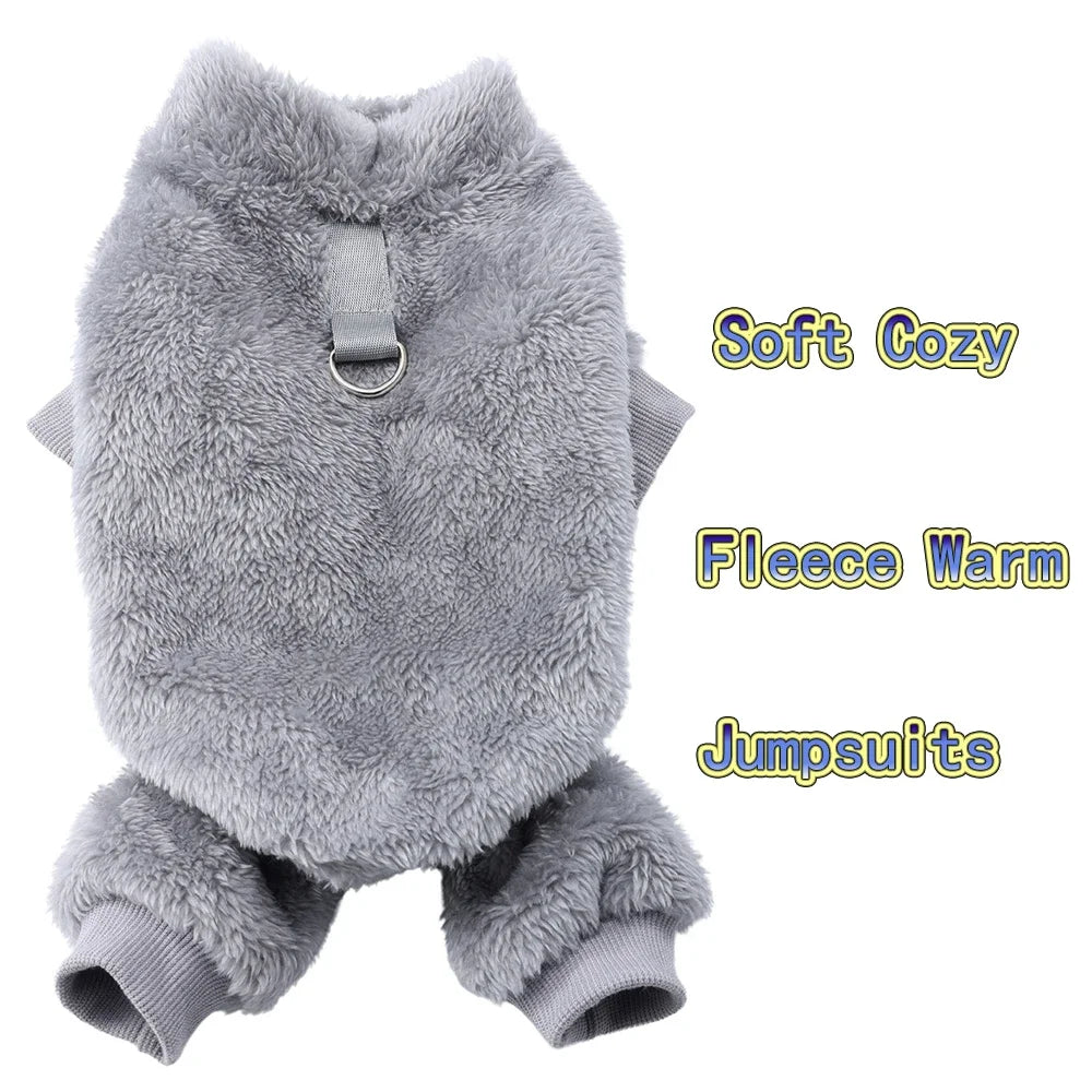 Winter Fleece Warm Dog Clothes Winter Soft Cozy Puppy Jumpsuit Plush Winter D-ring Overall For Small Medium Pet Vest Coat Cats