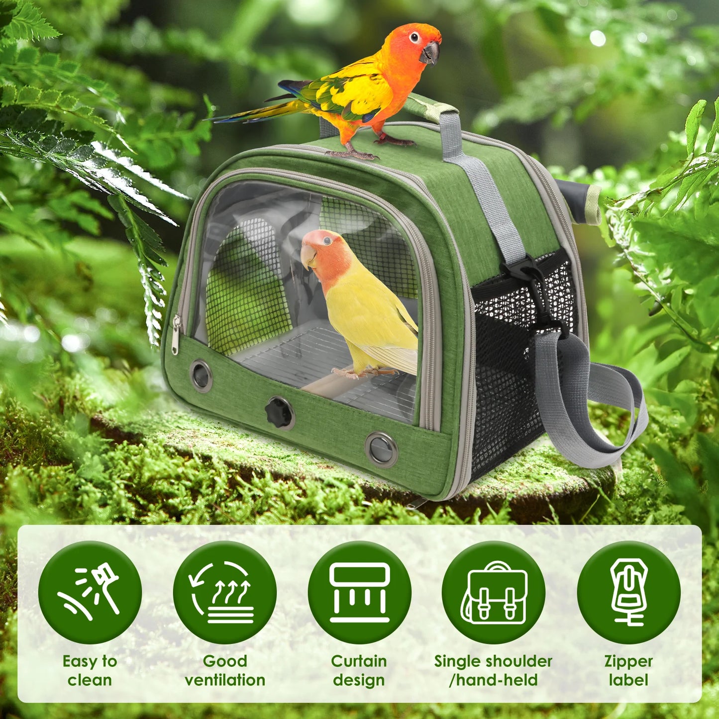 Portable Bird Travel Bag Oxford Cloth Bird Carrier Parrot Travel Cage with Tray and Clear Window Travel Bird Raising Supplies