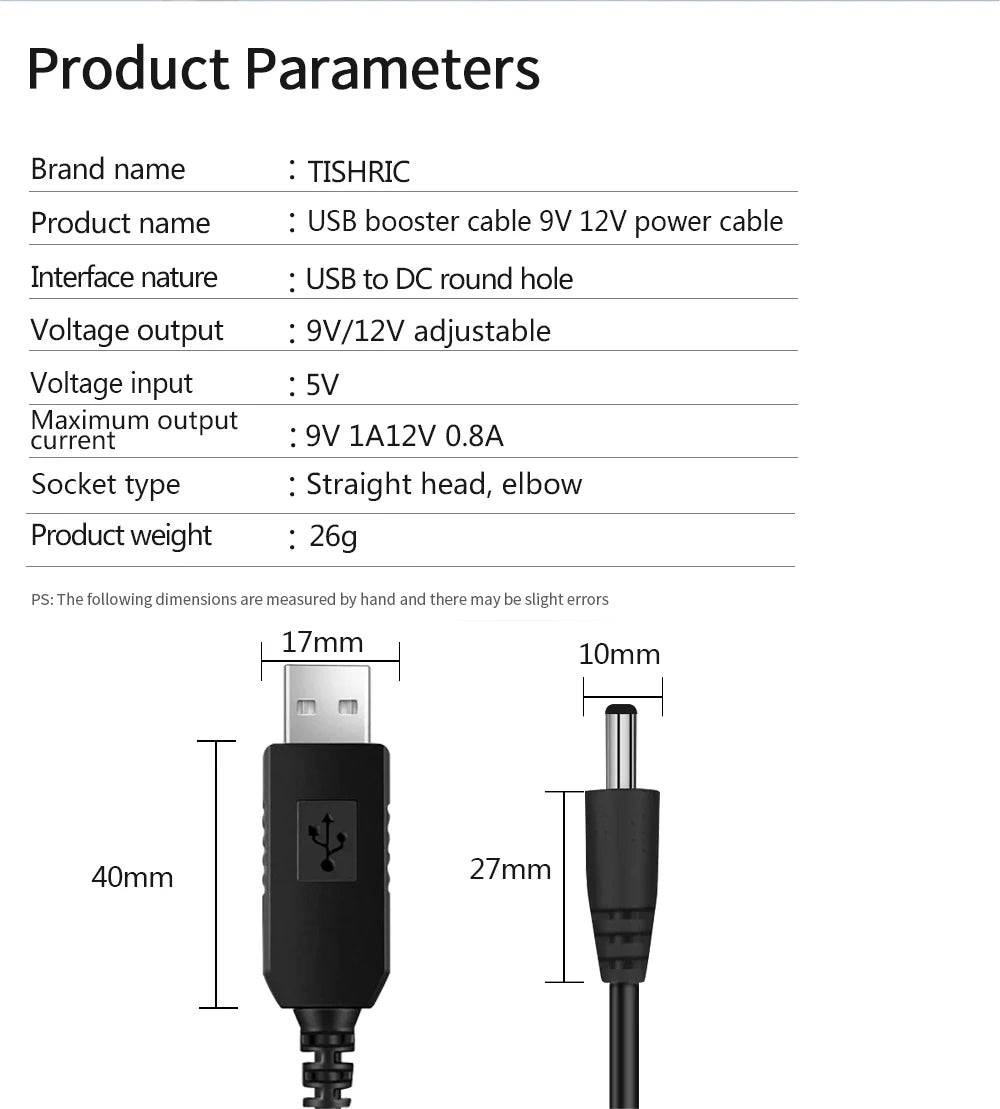 TISHRIC USB To DC 5.5/3. 5mm Plug 5V 9V 12V USB Power Boost Line USB DC Power Cable Adapter For Route WIFI Wire USB Connector