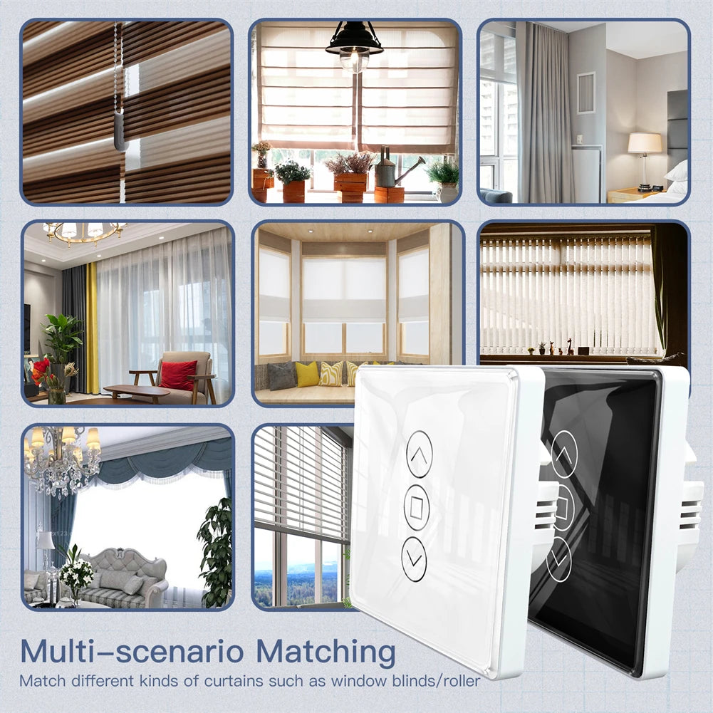 Interruptor de cortina táctil de vidrio con arco inteligente 2.5D WiFi RF433 para persianas enrollables y contraventanas Smart Life/Tuya APP funciona con Alexa y Google Home
