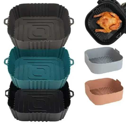 1PC Air Fryer Oven Baking Tray Silicone Tray Fried Chicken Pizza Mat Oilless Silicone Pan Air Fryer  Black random style