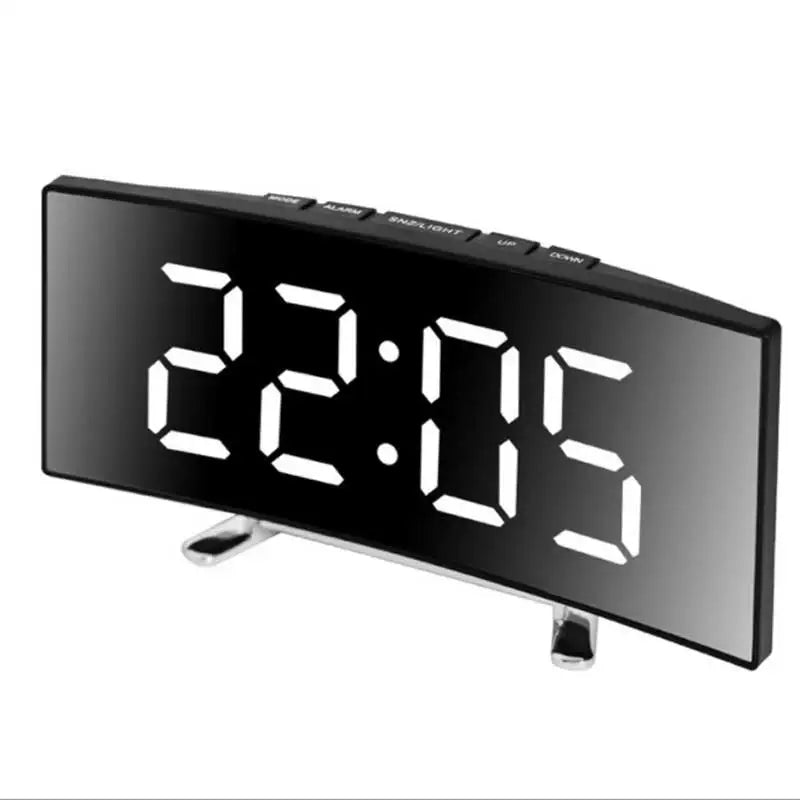 Creative Curved Electronic Clock LED Large Screen Mirror Alarm Clock for Students Silent Multifunctional Desktop Use