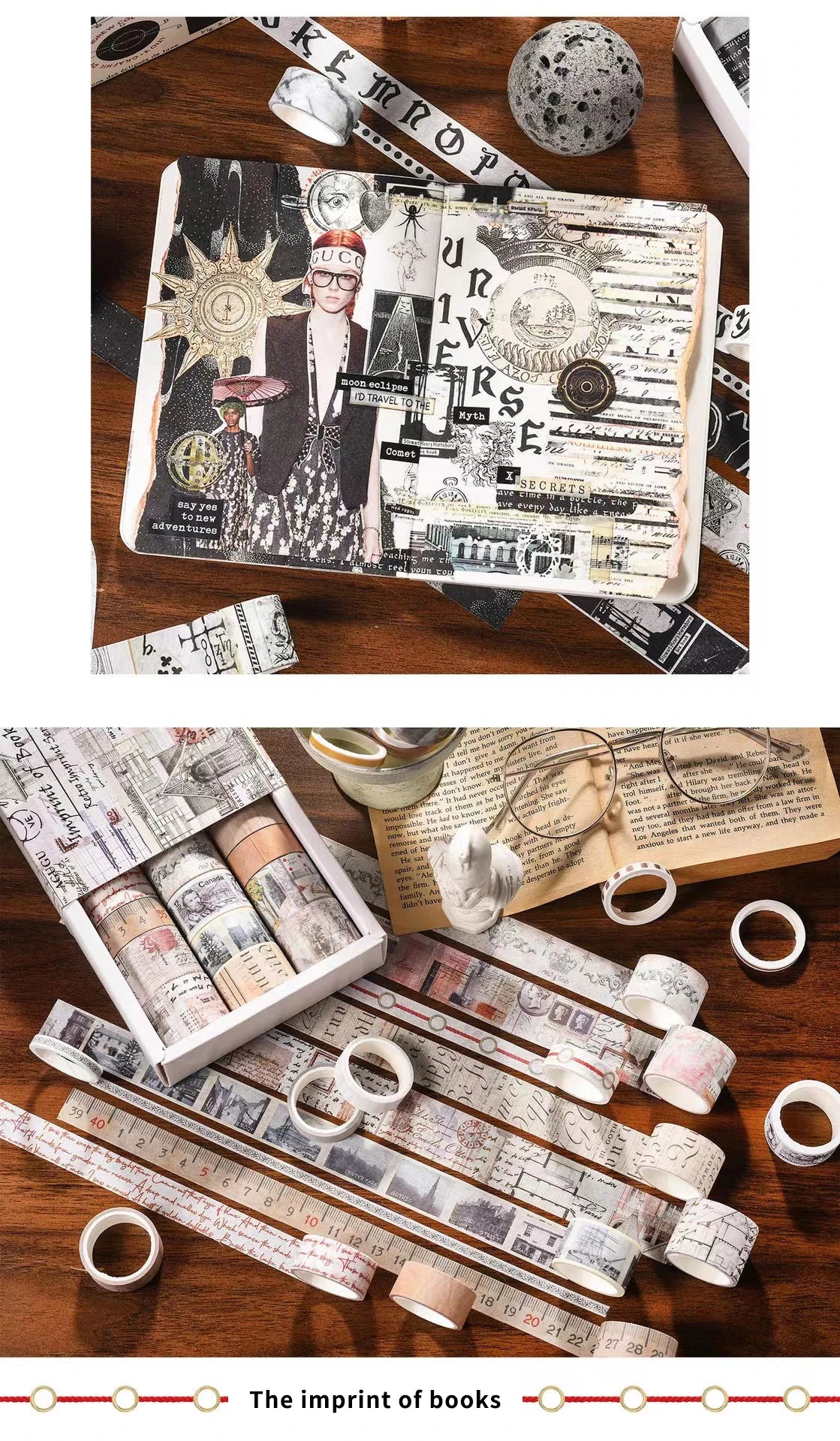 20 Roll in Set and Paper Tape Retro Imprint Series Handmade Account Photo Album Diary DIY Decorative Stickers