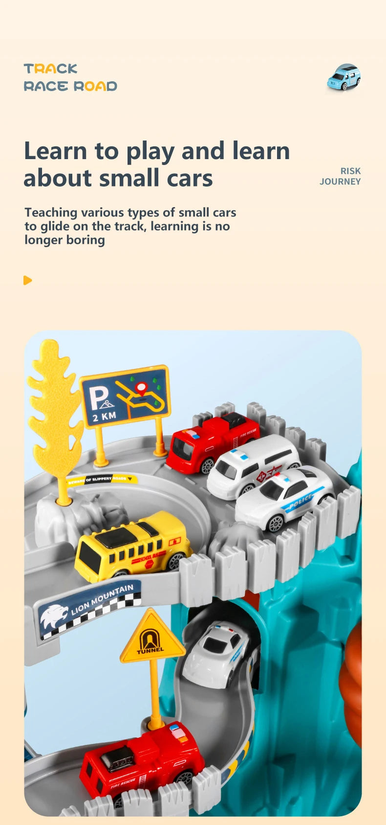 Lion Theme Car Track Set for Kids Educational Racing Toys with Diecast Cars Colorful Fun for Birthdays and Holidays