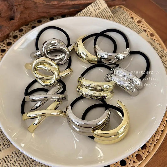 New 2024 Metal Irregular Golden Color Hair Bands Elastic Hair Scrunchies Hair Rope Headbands Women Girls Hair Accessories Gifts