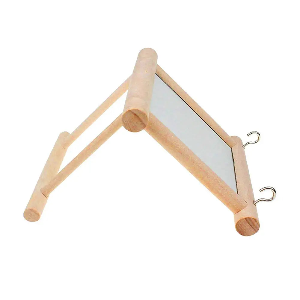 Wood Bird Mirror With Perch Stand Bird Cage Swing Toy Bird Toy For Parrot Parakeets Cockatiels Cage Parakeet Accessories