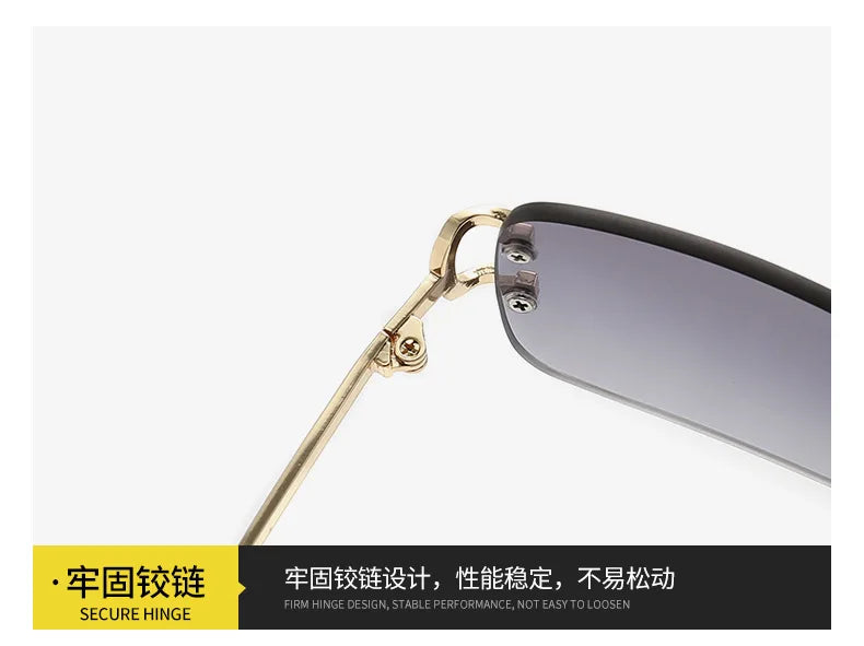 HBK Retro Rimless Small Sunglasses Gold Frame UV400 Eyewear