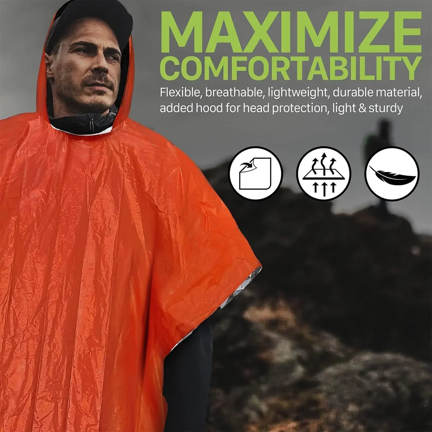 Reusable Emergency Rain Poncho – Unisex Waterproof Travel Raincoat for Hiking, Camping & Outdoor Gear