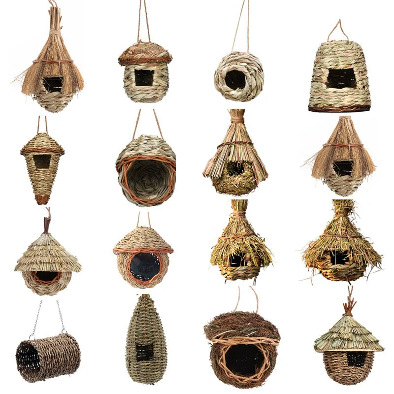 17 Style Birds Nest Bird Cage Natural Grass Egg Cage Bird House Outdoor Decorative Weaved Hanging Parrot Nest Houses Pet Bedroom