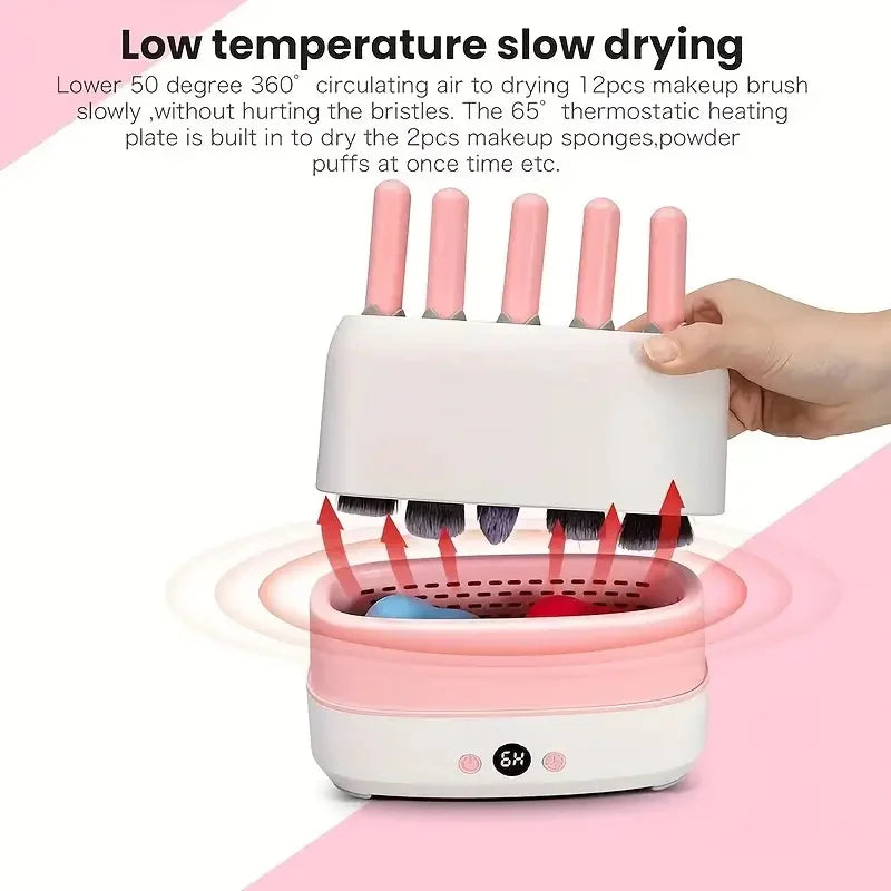 Electric Makeup Brushes Drying Machine 2 in 1 Automatic Electric Makeup Brush Cleaner and Dryer 12 Holes Cosmetic Puff Cleaner