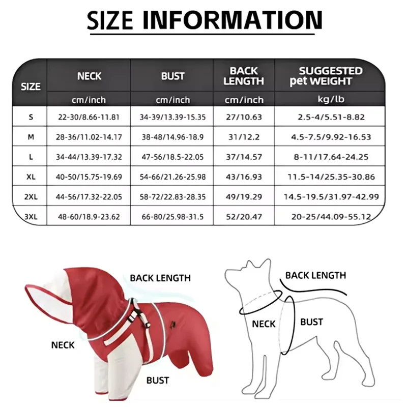 Pet Dog Waterproof Coat Puppy Hooded Jacket for Rainy Day Outdoor Dog Raincoat Reflective Clothes for Small Medium Large Dogs