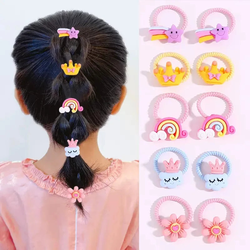 10PCS Cute Cartoon Flower Animal Elastic Hair Bands for Girls