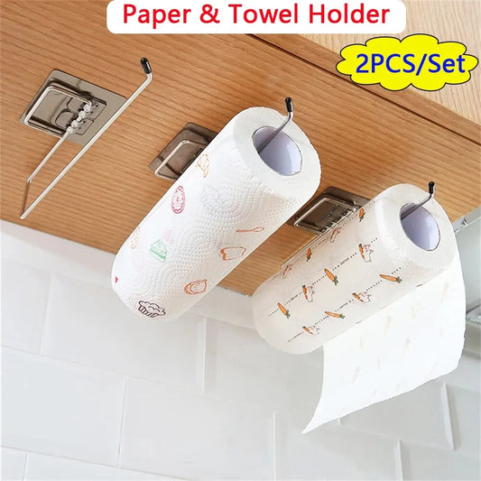 2 piezas de soporte para toallas de papel de cocina, estante adhesivo para papel higiénico, colgador de toallas, dispensador de pañuelos, rollo de servilletas, accesorios de almacenamiento para armario