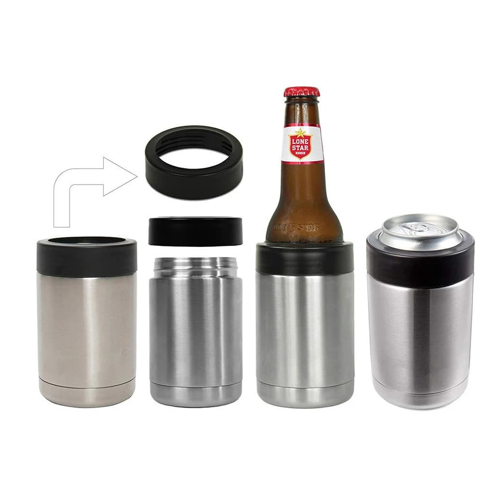 12oz Insulated Beer Can & Bottle Cooler – Double Wall Stainless Steel Drink Holder