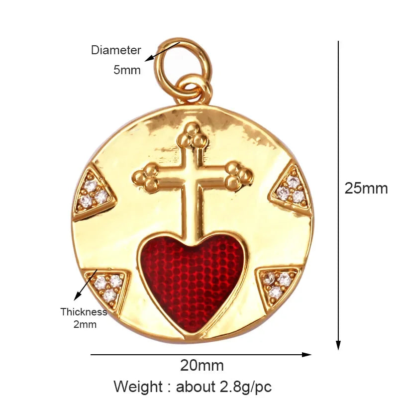 New Sacred Red Heart Charm Pendant 18K Gold Plated Zircon