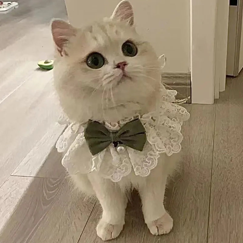 Cute Cat Bow Collar Lace Floral Aesthetic Cats Bowtie Collar Bow Tie Pet Bib for Indoor Cats Kitten and Small Dogs Puppies